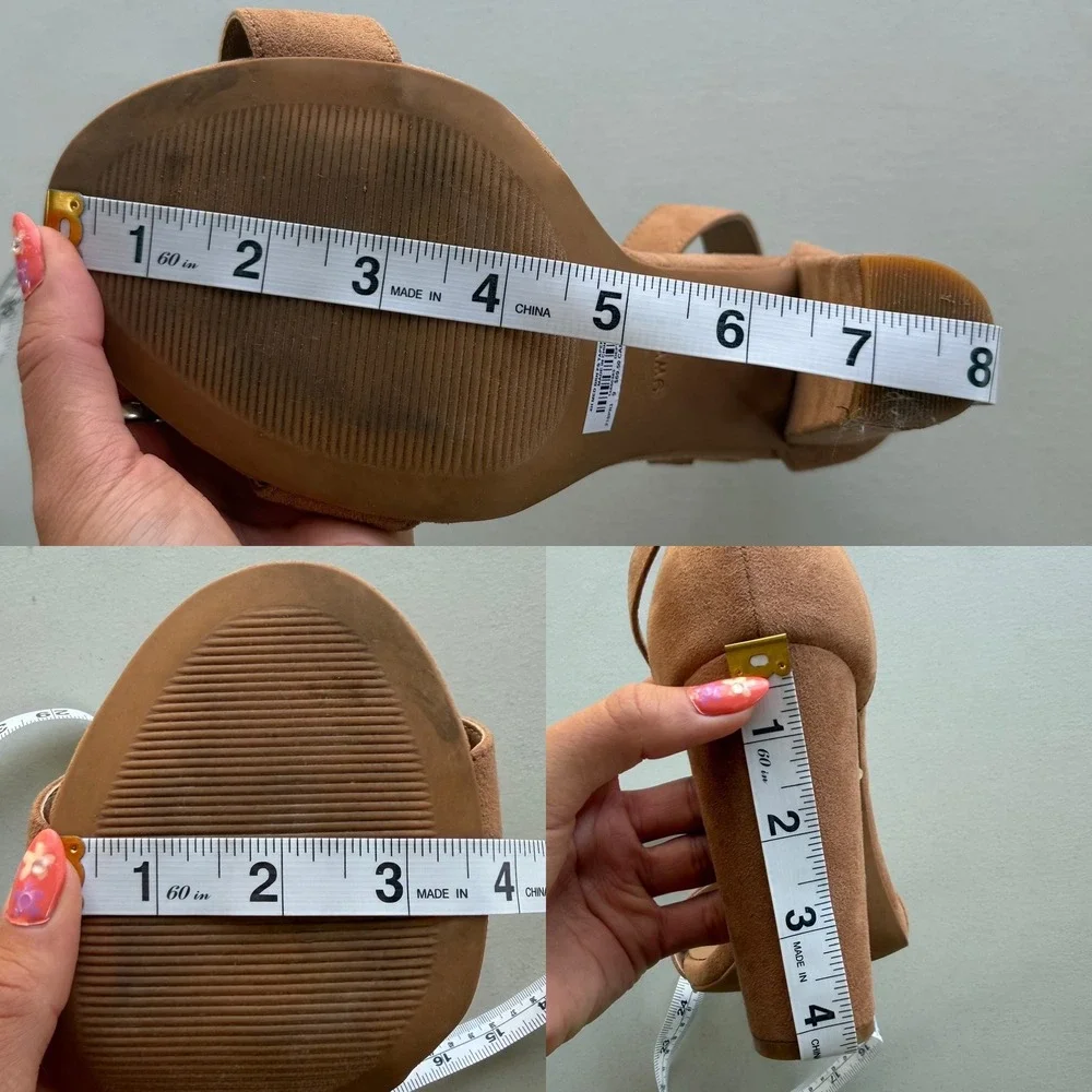 Torrid Women 9WW Camel Brown Faux Suede Two Strap Tapered Heel Sandal Minimalist